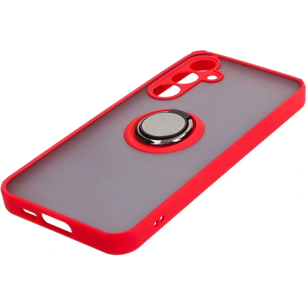 Etui z uchwytem na palec Bizon Case Hybrid Ring do Samsung Galaxy A55 5G przydymione z czerwoną ramką