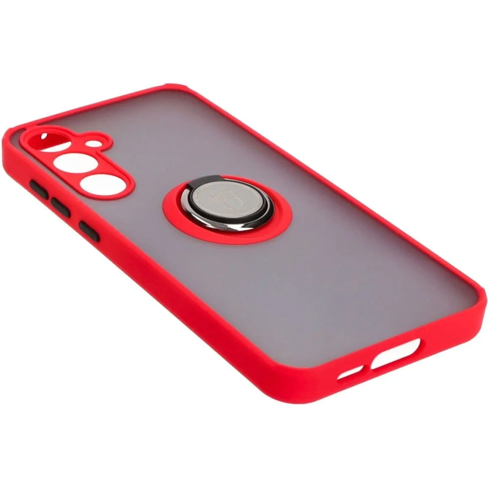 Etui z uchwytem na palec Bizon Case Hybrid Ring do Samsung Galaxy A55 5G przydymione z czerwoną ramką
