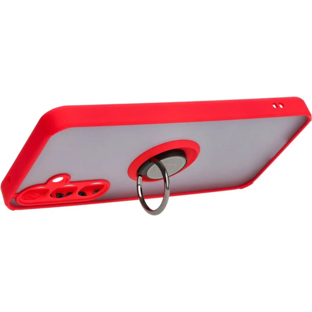 Etui z uchwytem na palec Bizon Case Hybrid Ring do Samsung Galaxy A55 5G przydymione z czerwoną ramką