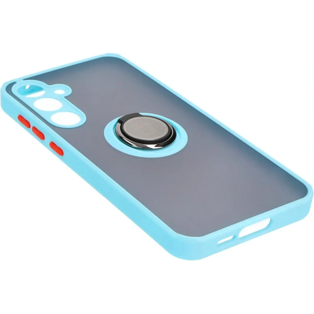 Etui z uchwytem na palec Bizon Case Hybrid Ring do Samsung Galaxy A55 5G przydymione z jasnoniebieską ramką