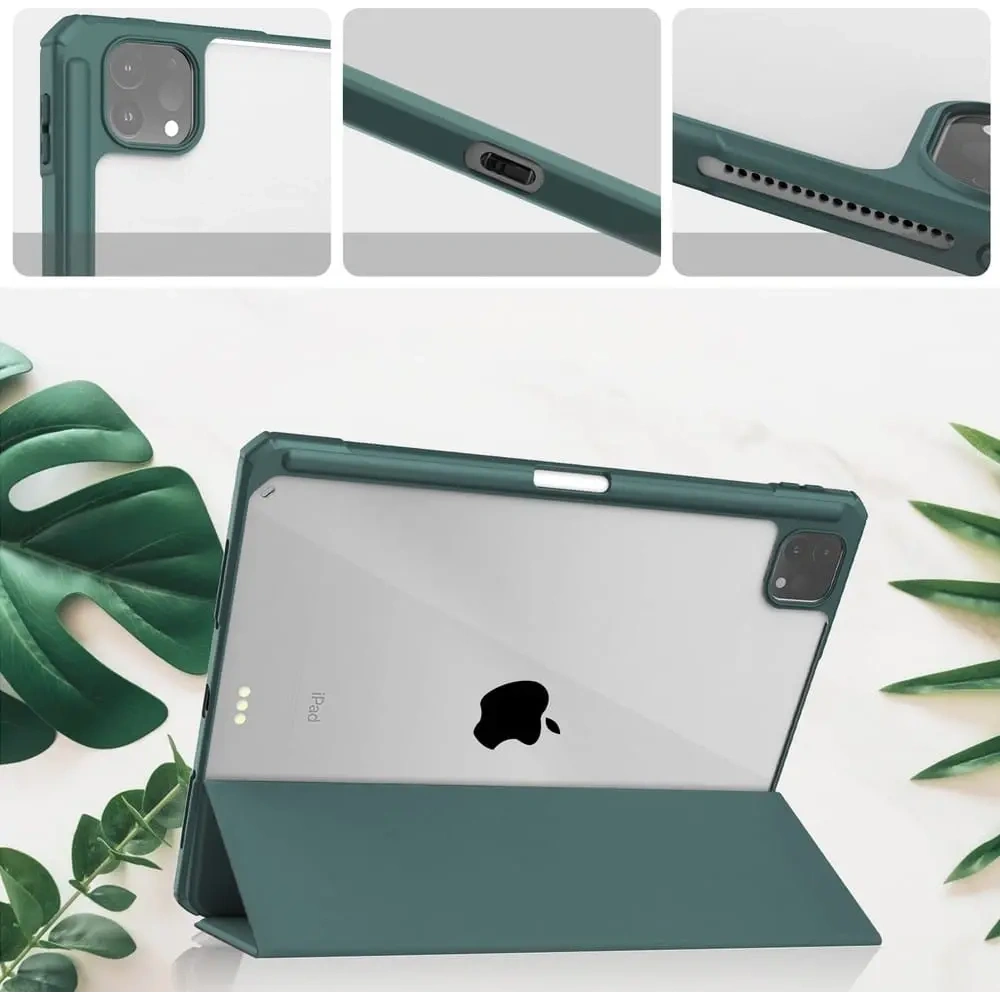 Etui Bizon Case Tab Clear Matt do Apple iPad Pro 12.9 2022/2021/2018 ciemnozielone