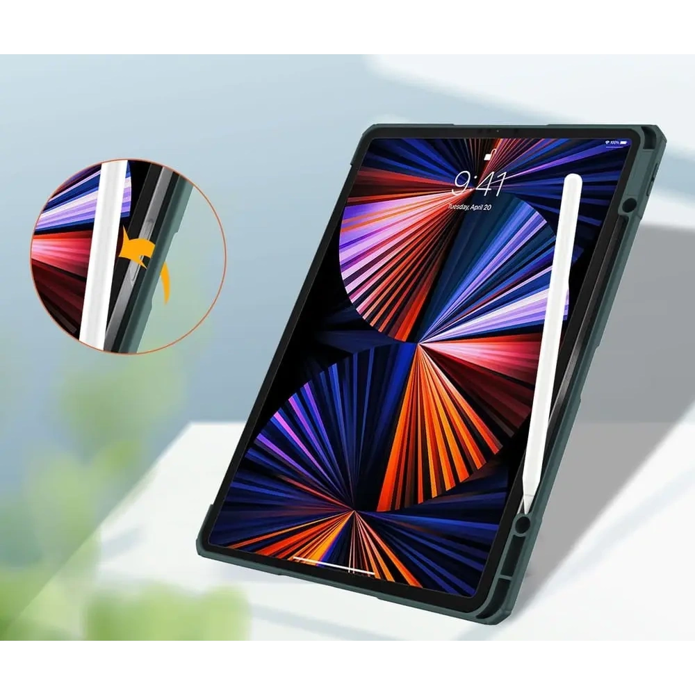 Etui Bizon Case Tab Clear Matt do Apple iPad Pro 12.9 2022/2021/2018 ciemnozielone