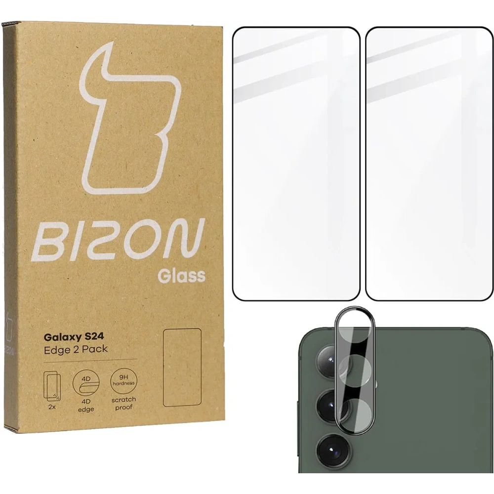 2x Szkło na ekran + szkło na aparat BIZON Edge do Samsung Galaxy S24