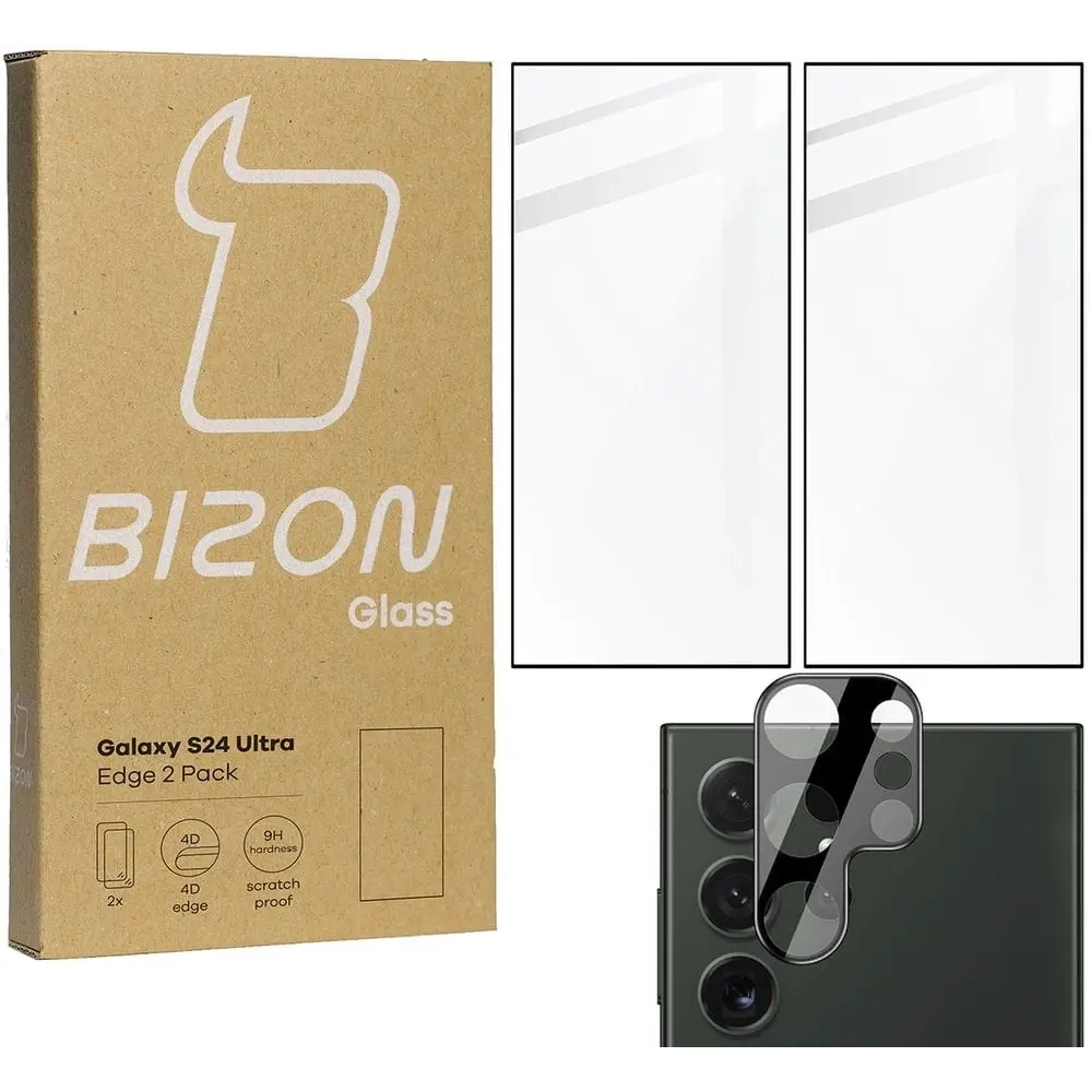 2x Szkło na ekran + szkło na aparat BIZON Edge do Samsung Galaxy S24 Ultra