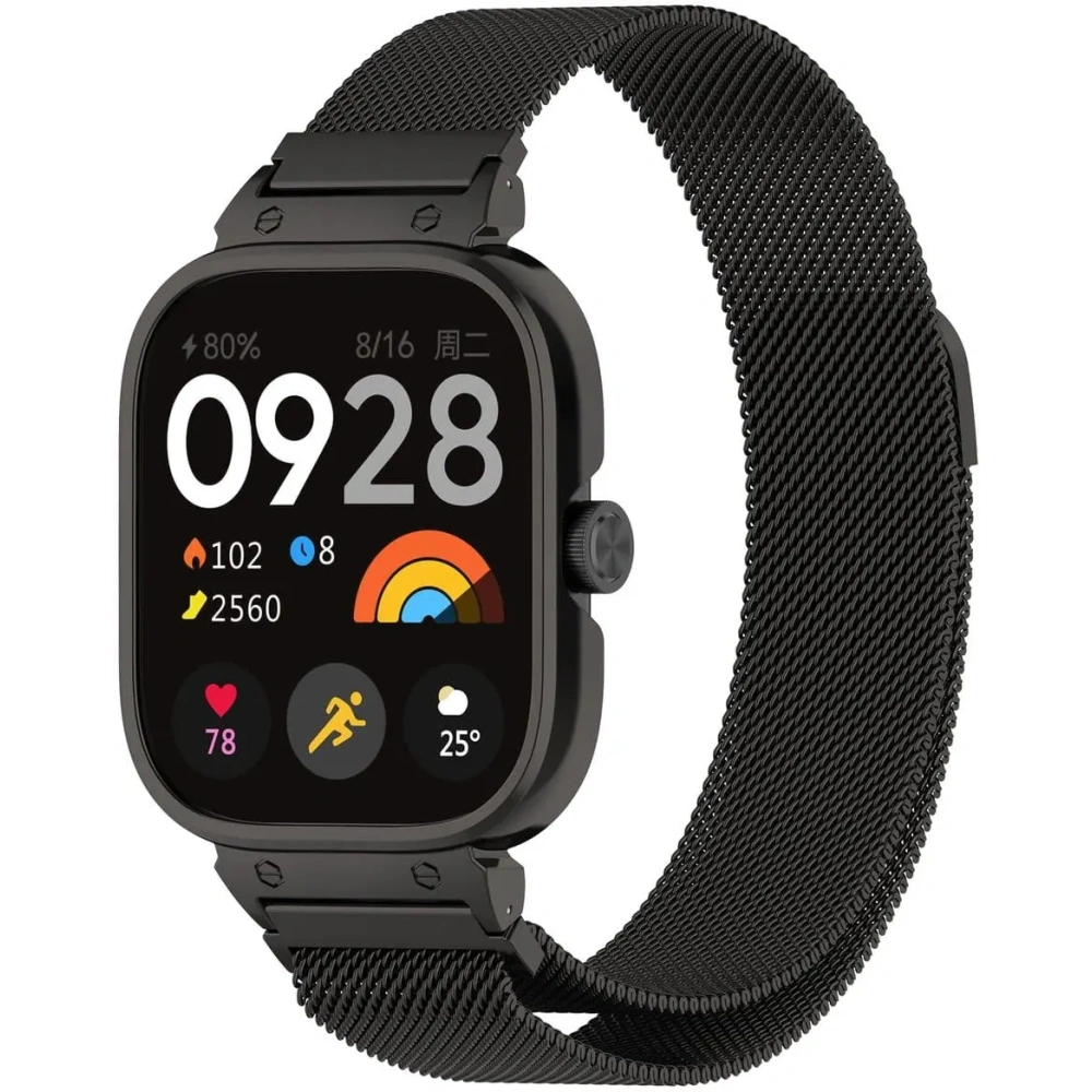 Etui z paskiem Bizon Strap + Case Watch Chain do Xiaomi Redmi Watch 4 czarne