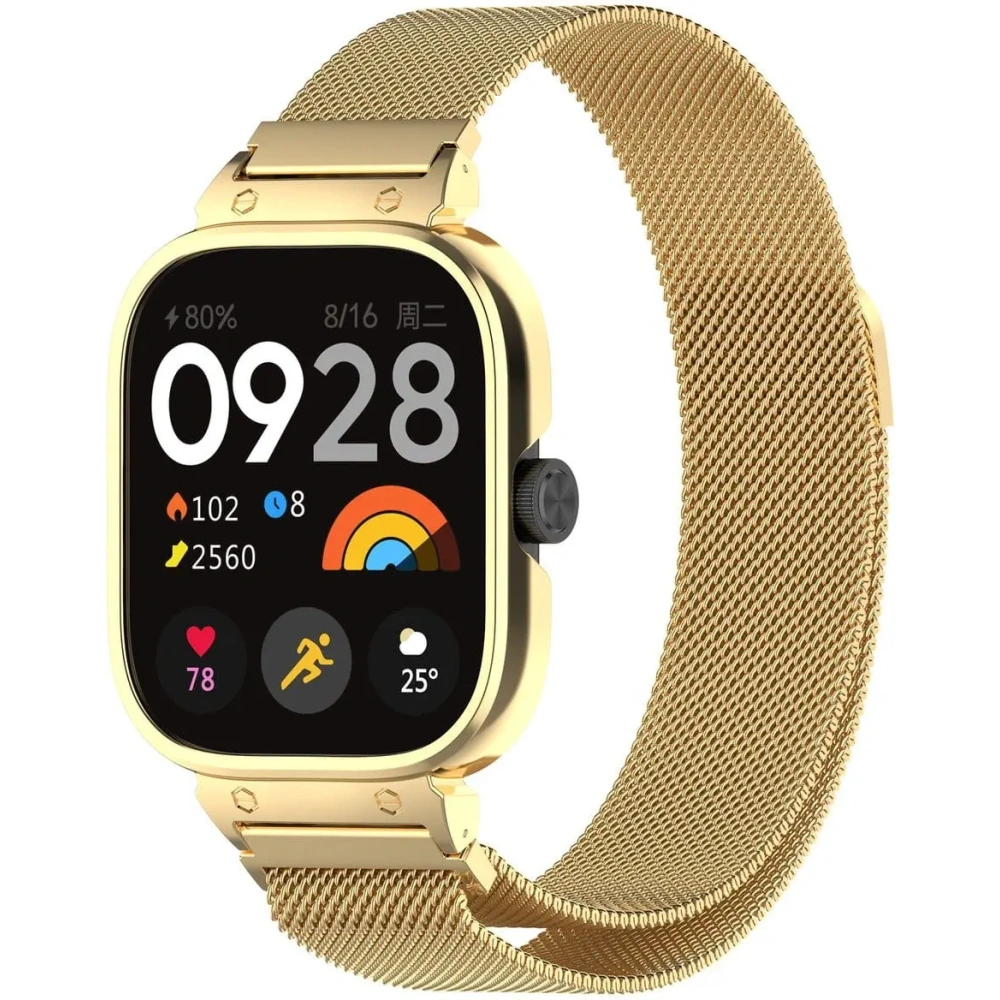 Etui z paskiem Bizon Strap + Case Watch Chain do Xiaomi Redmi Watch 4 złote