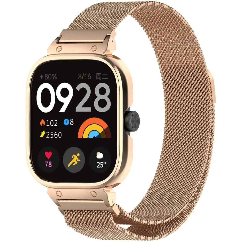 Etui z paskiem Bizon Strap + Case Watch Chain do Xiaomi Redmi Watch 4 różowozłote