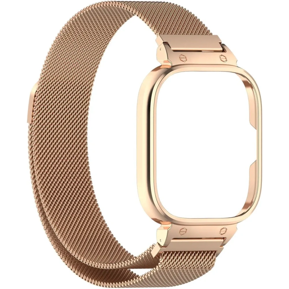 Etui z paskiem Bizon Strap + Case Watch Chain do Xiaomi Redmi Watch 4 różowozłote