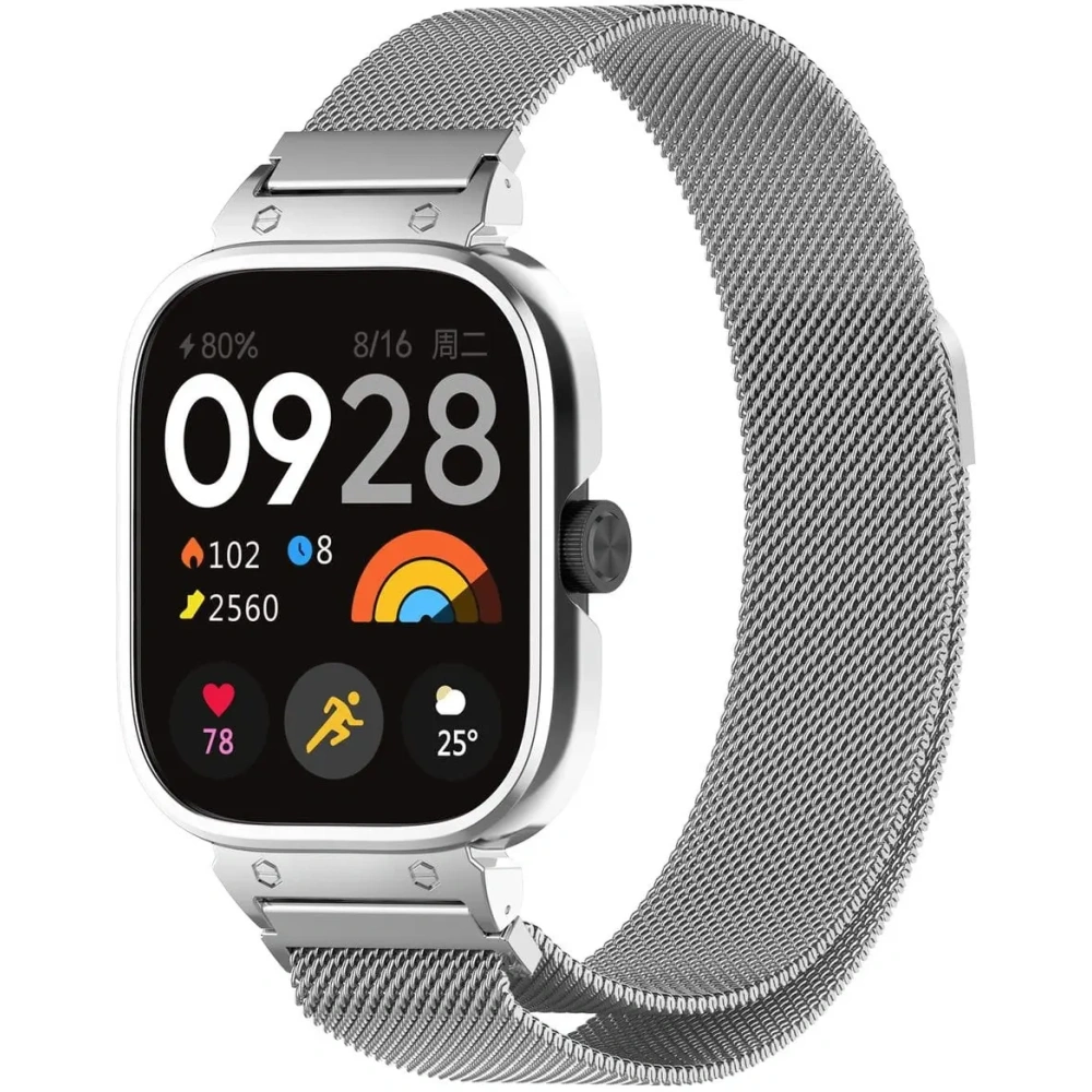 Etui z paskiem Bizon Strap + Case Watch Chain do Xiaomi Redmi Watch 4 srebrne