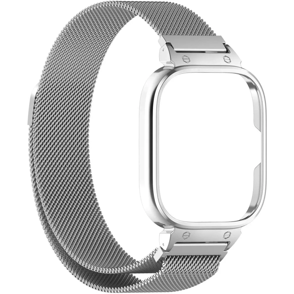 Etui z paskiem Bizon Strap + Case Watch Chain do Xiaomi Redmi Watch 4 srebrne