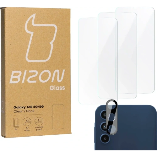 Kup 3x Szkło na ekran + szkło na aparat BIZON Clear do Samsung Galaxy A15 4G/5G - BIZ4444 - {ean13} - Sklep Home Screen
