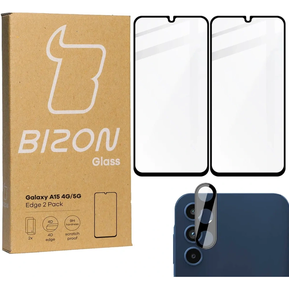 2x Szkło na ekran + szkło na aparat BIZON Edge do Samsung Galaxy A15 4G/5G