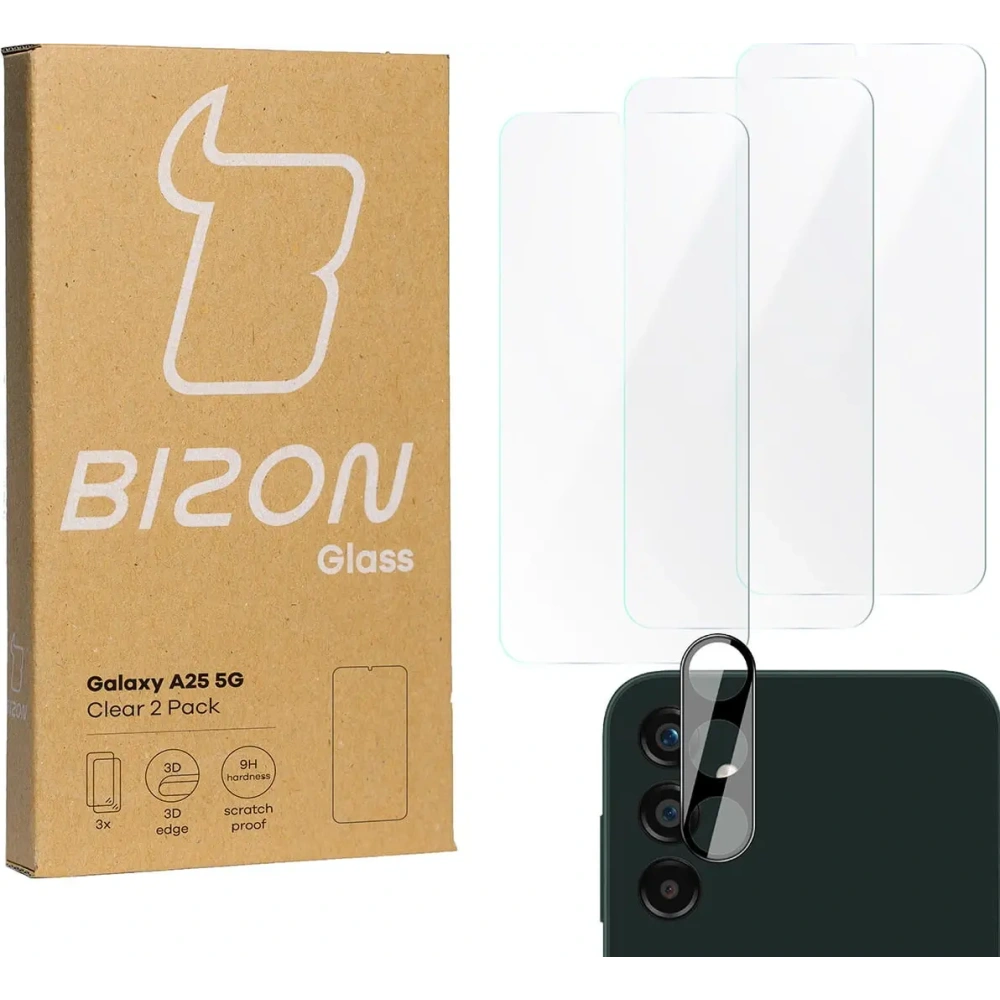 3x Szkło na ekran + szkło na aparat BIZON Clear do Samsung Galaxy A25 5G