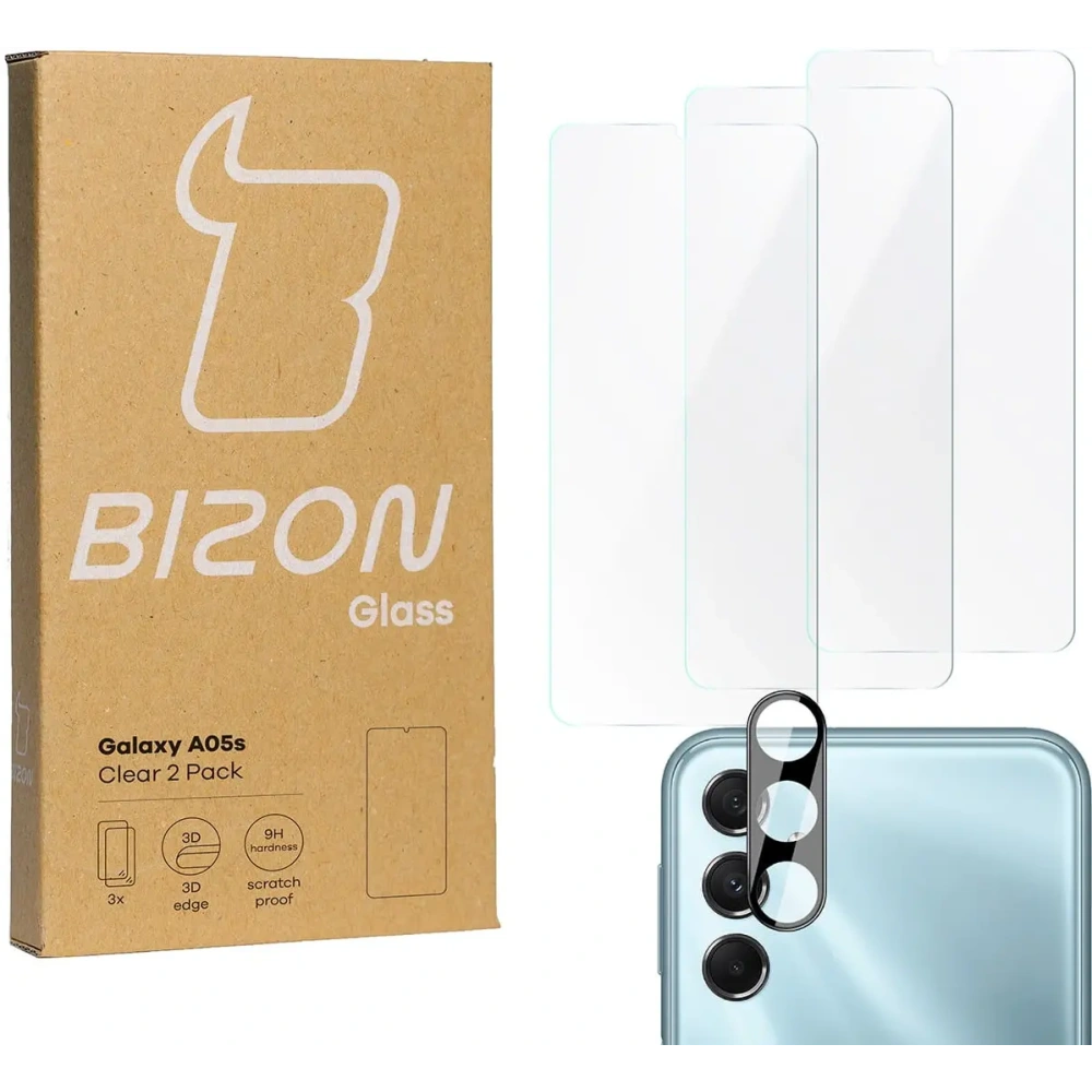 3x Szkło na ekran + szkło na aparat BIZON Clear do Samsung Galaxy A05s
