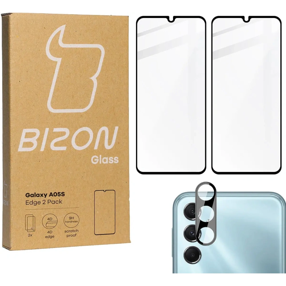 2x Szkło na ekran + szkło na aparat BIZON Edge do Samsung Galaxy A05s