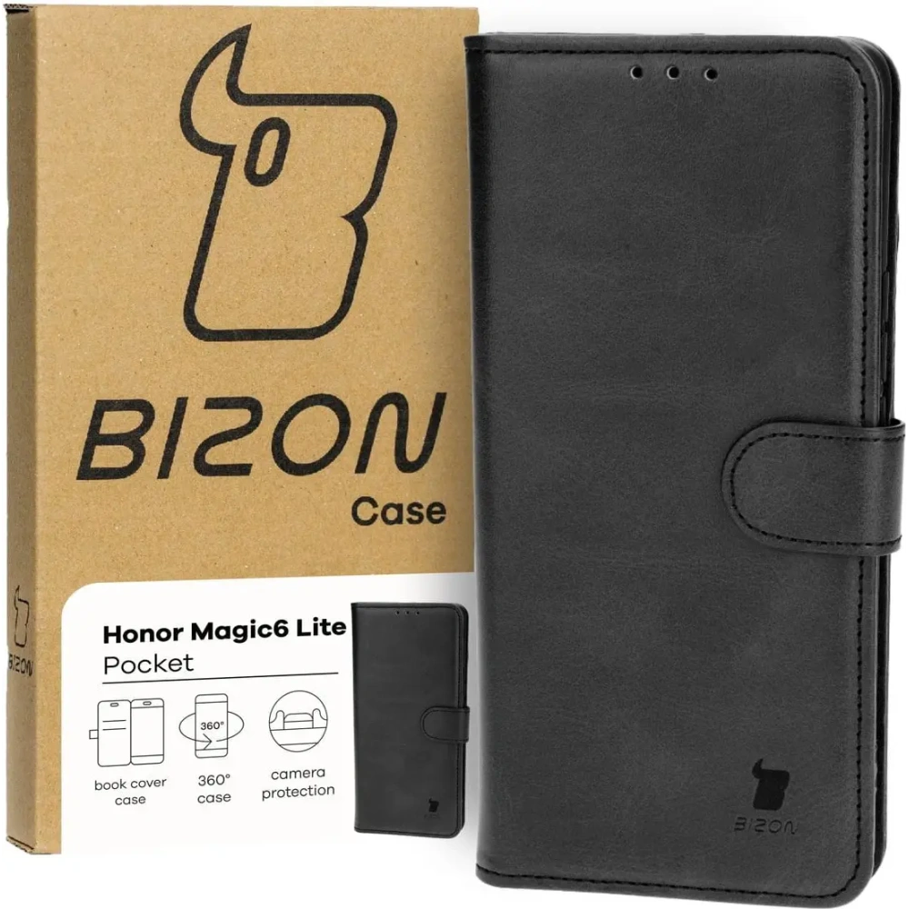 Etui z klapką Bizon Case Pocket do Honor Magic6 Lite czarne