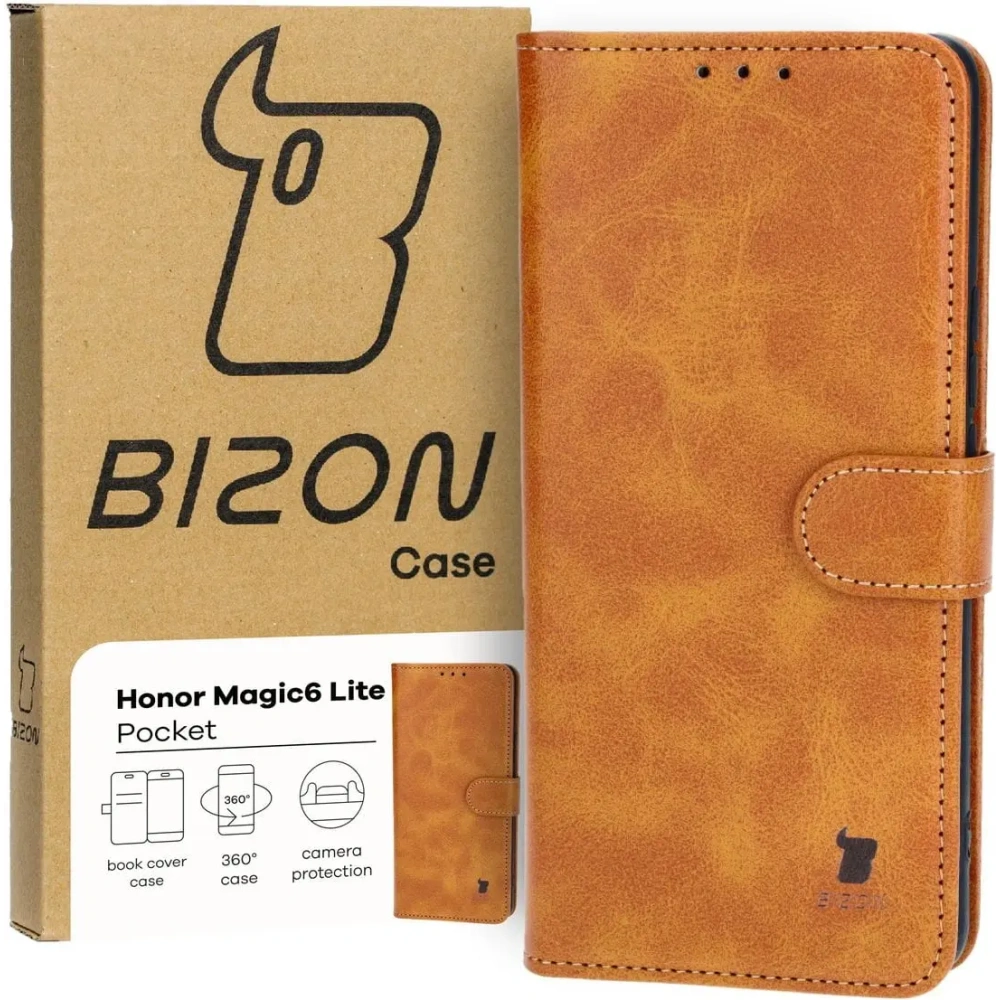 Etui z klapką Bizon Case Pocket do Honor Magic6 Lite brązowe