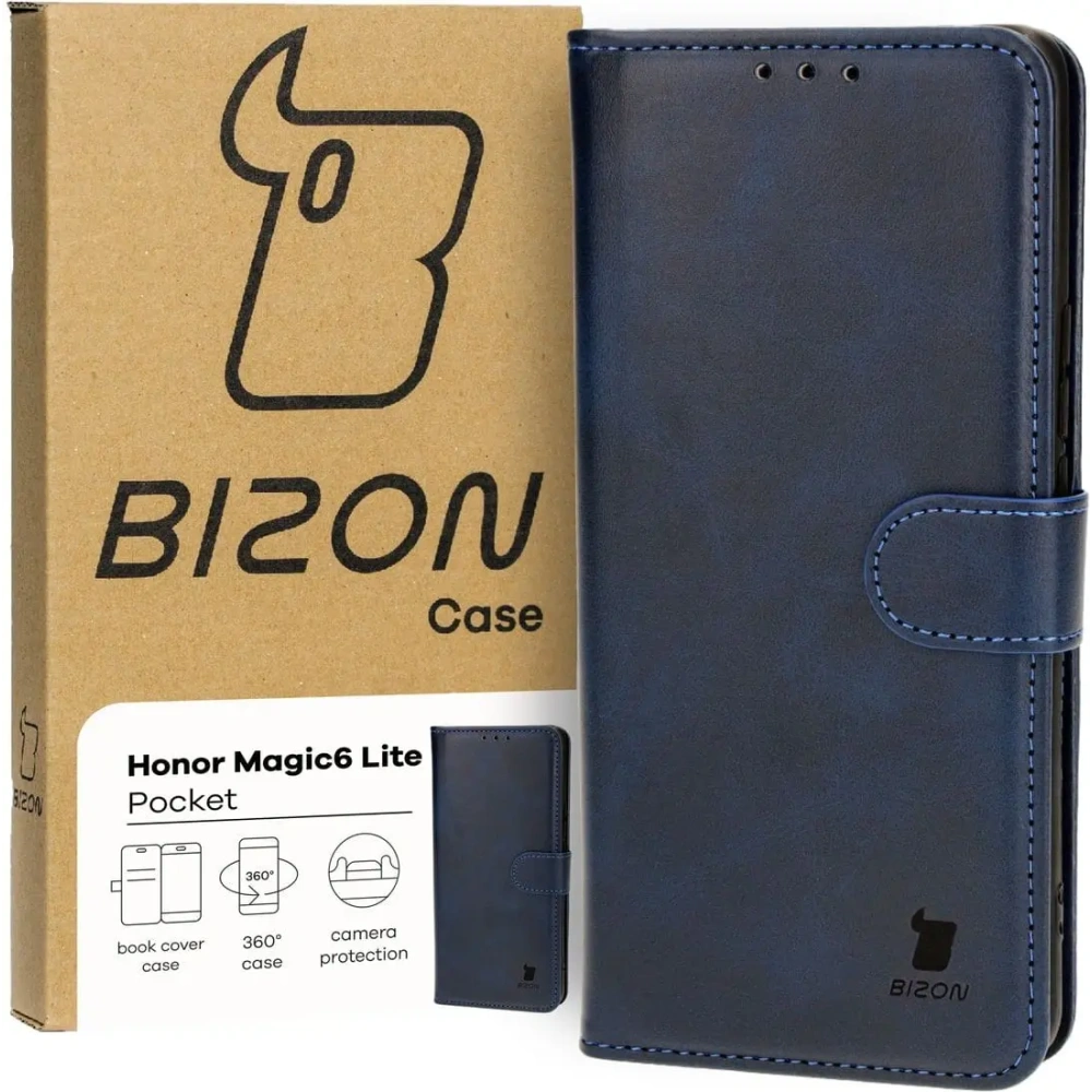 Etui z klapką Bizon Case Pocket do Honor Magic6 Lite granatowe