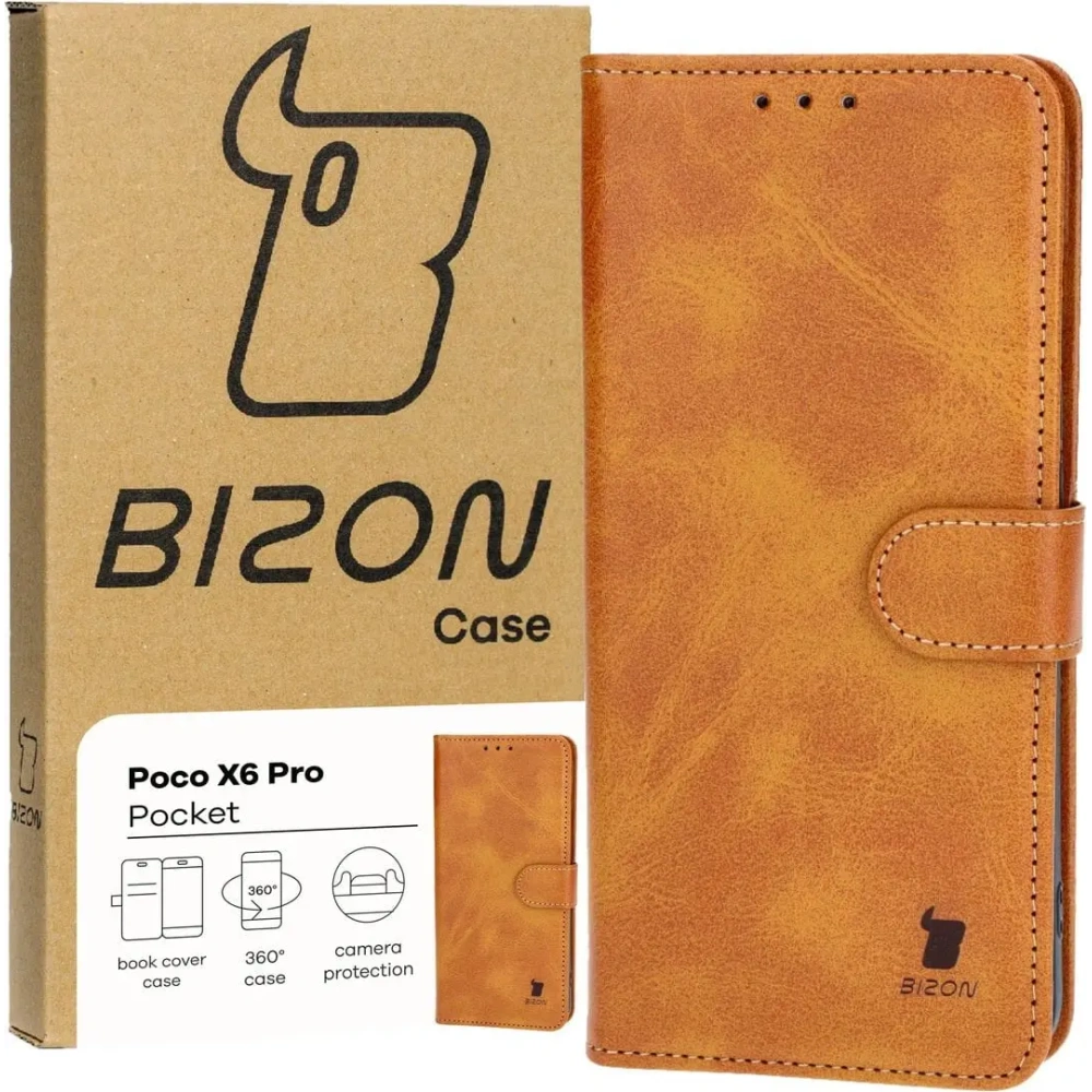 Etui z klapką Bizon Case Pocket do Xiaomi Poco X6 Pro brązowe