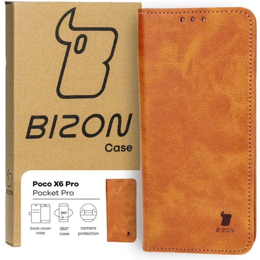 Etui z klapką Bizon Case Pocket Pro do Xiaomi Poco X6 Pro brązowe