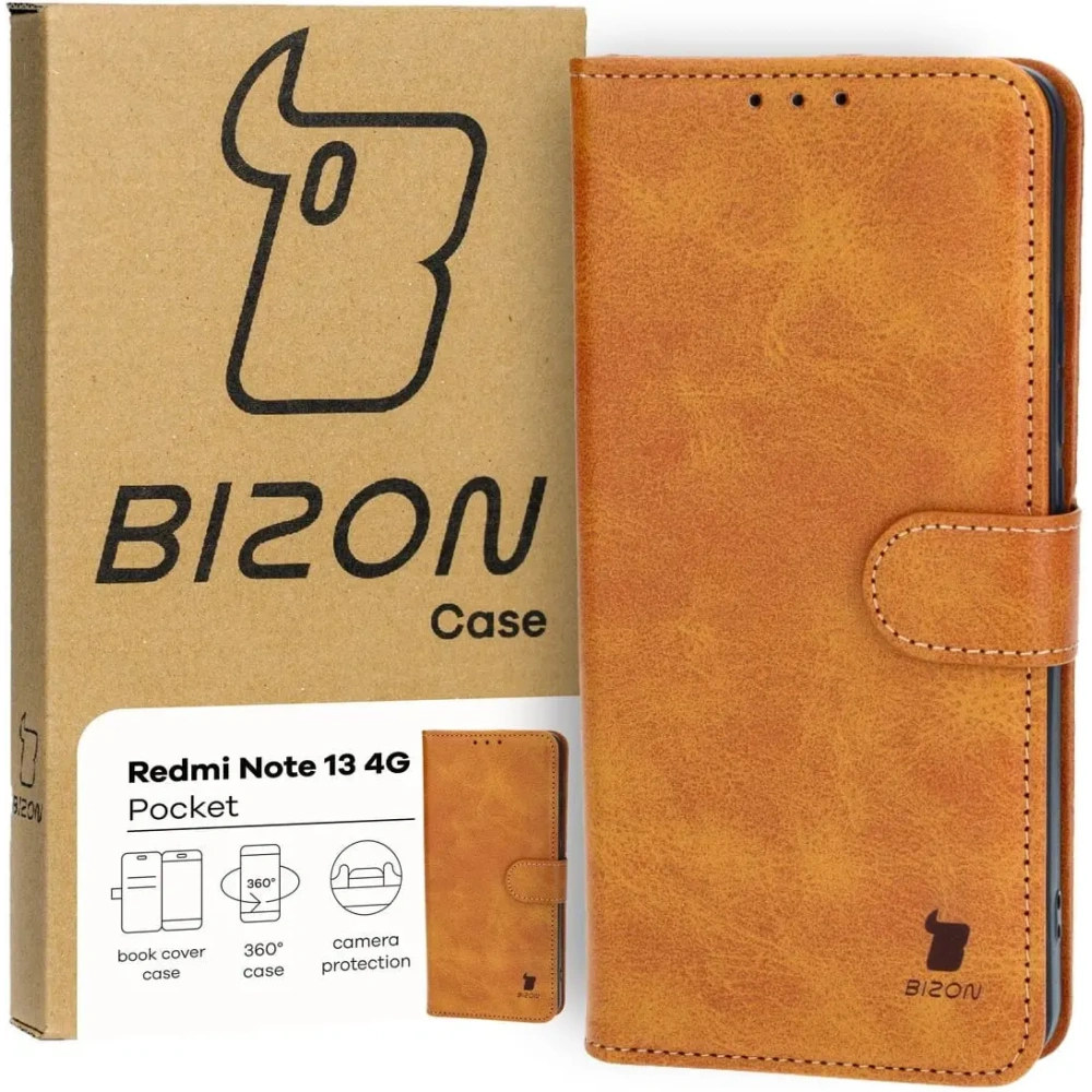 Etui z klapką Bizon Case Pocket do Xiaomi Redmi Note 13 4G brązowe