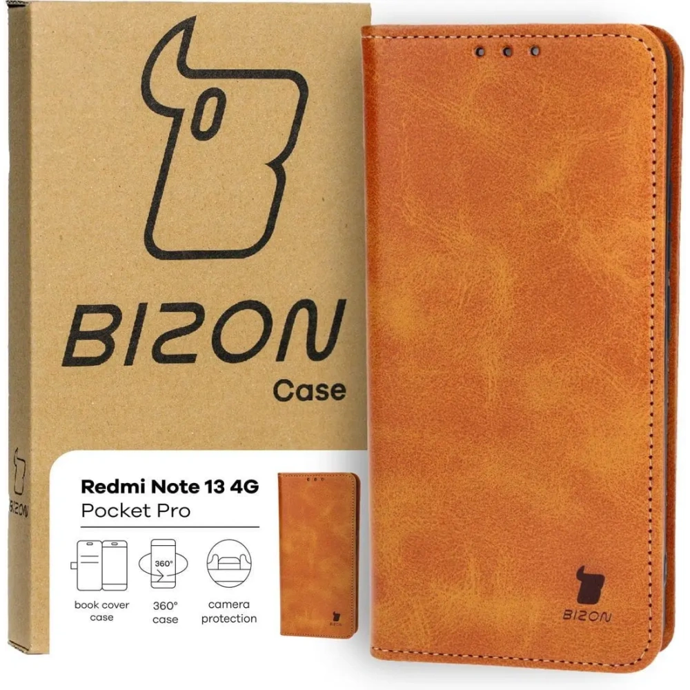 Etui z klapką Bizon Case Pocket Pro do Xiaomi Redmi Note 13 4G brązowe