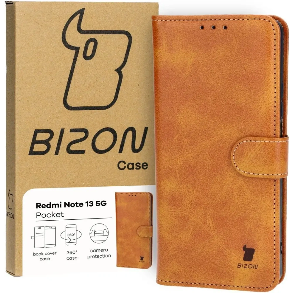 Etui z klapką Bizon Case Pocket do Xiaomi Redmi Note 13 5G brązowe
