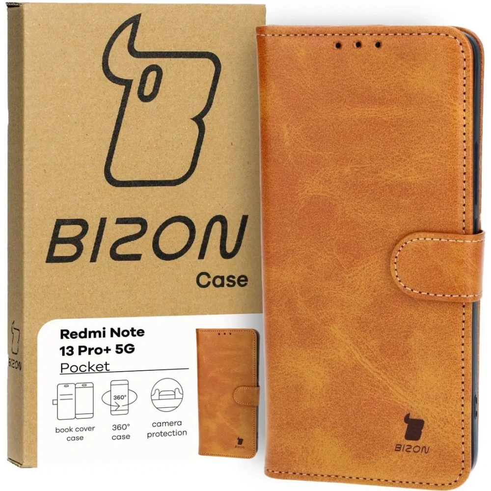 Etui z klapką Bizon Case Pocket do Xiaomi Redmi Note 13 Pro+ 5G brązowe