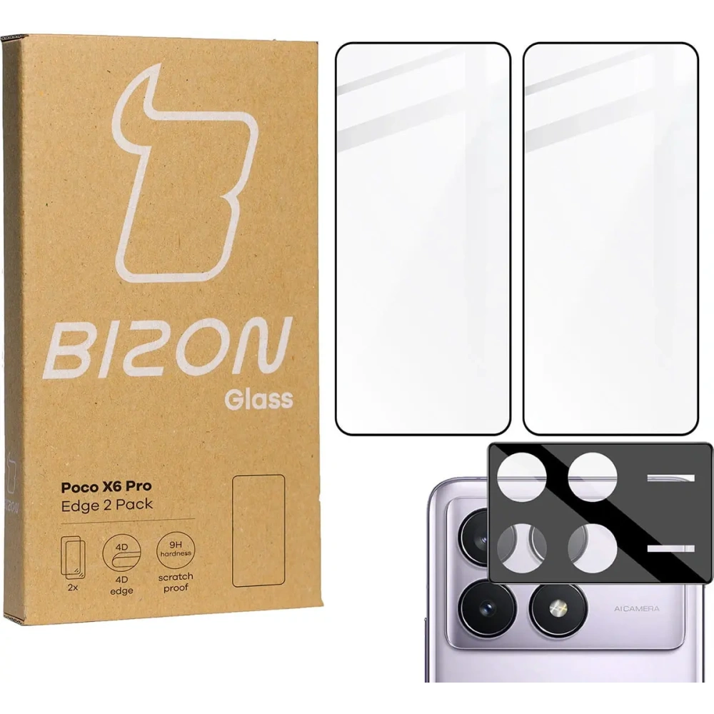 2x Szkło na ekran + szkło na aparat BIZON Edge do Xiaomi Poco X6 Pro
