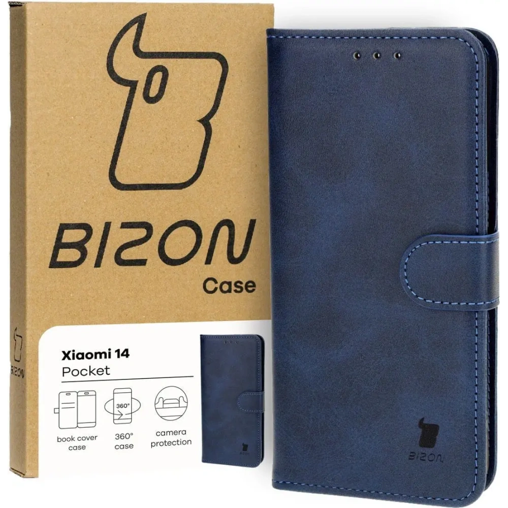 Etui z klapką Bizon Case Pocket do Xiaomi 14 granatowe