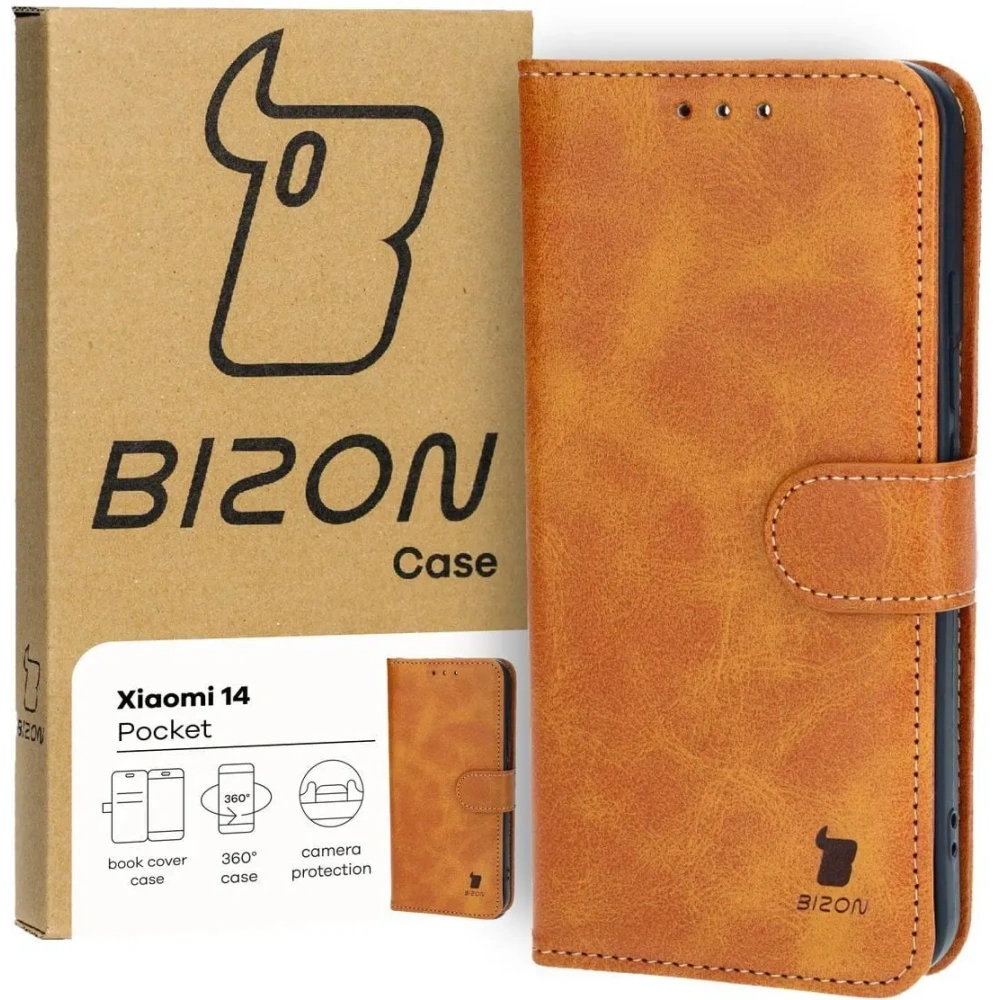 Etui z klapką Bizon Case Pocket do Xiaomi 14 brązowe