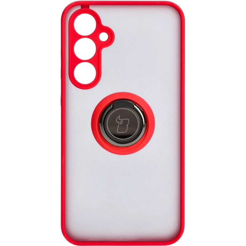 Etui z uchwytem na palec Bizon Case Hybrid Ring do Samsung Galaxy S23 FE przydymione z czerwoną ramką