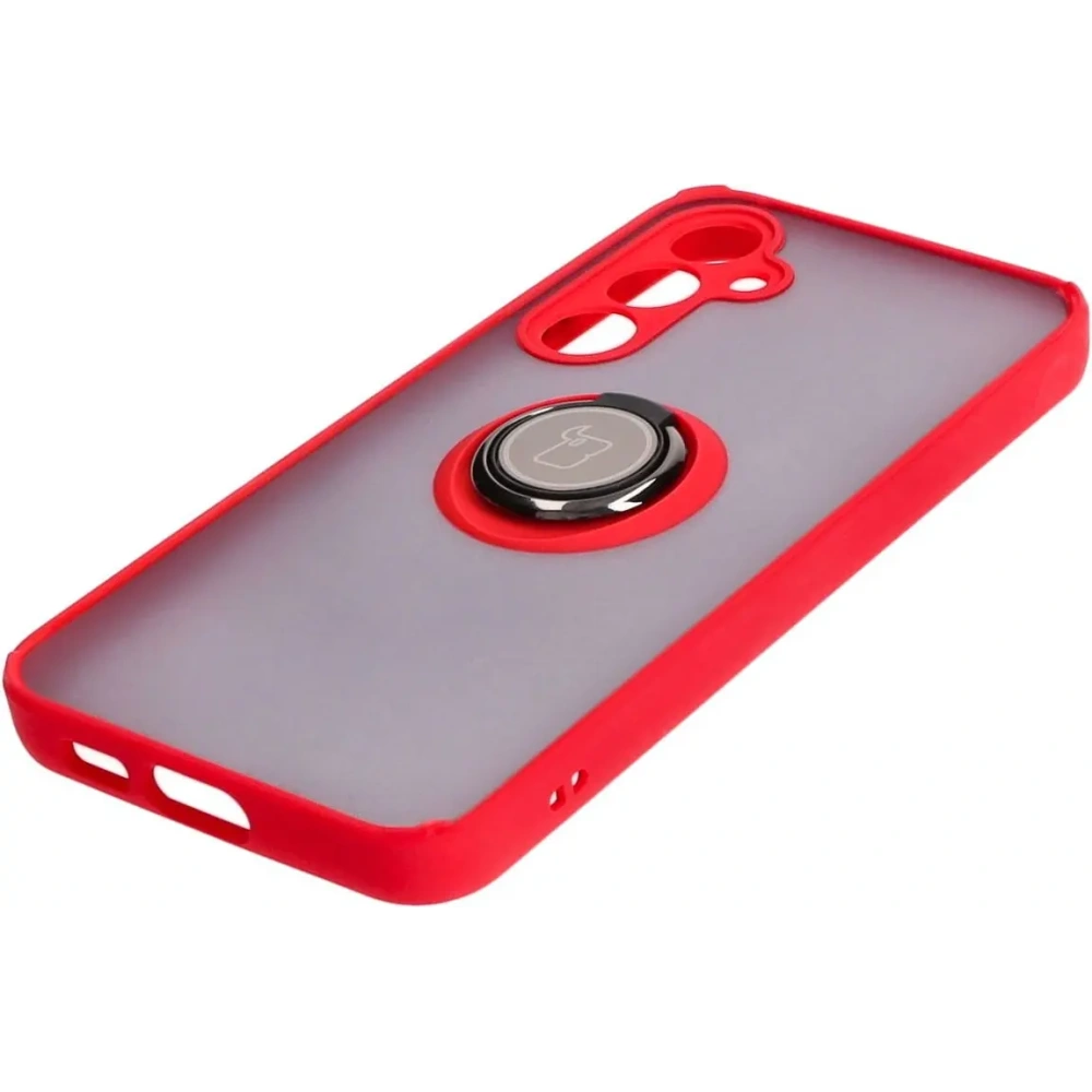 Etui z uchwytem na palec Bizon Case Hybrid Ring do Samsung Galaxy S23 FE przydymione z czerwoną ramką