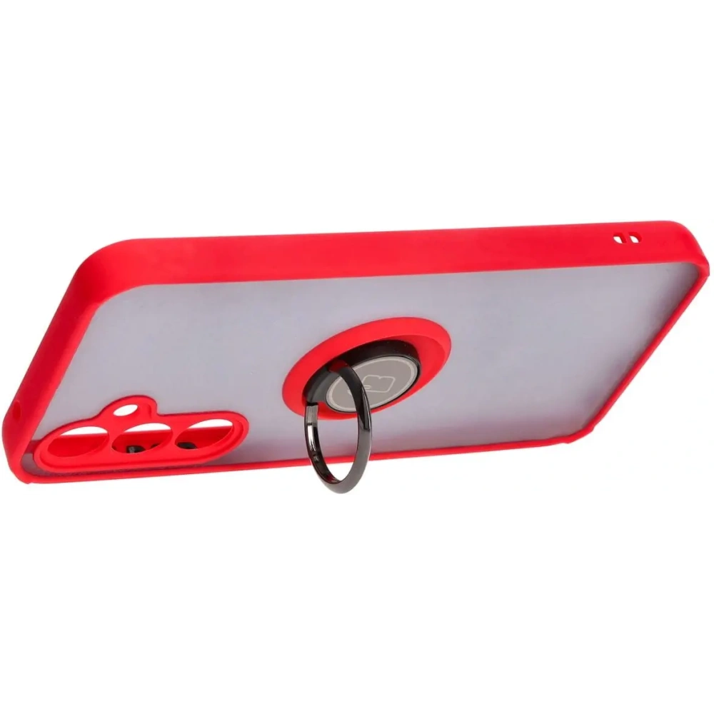Etui z uchwytem na palec Bizon Case Hybrid Ring do Samsung Galaxy S23 FE przydymione z czerwoną ramką
