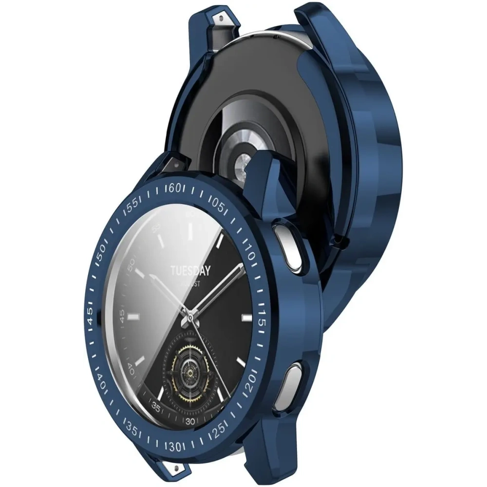 Etui z osłoną ekranu Bizon Case Watch Felipe do Xiaomi Watch S3 47 mm niebieskie