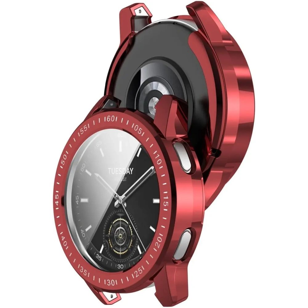 Etui z osłoną ekranu Bizon Case Watch Felipe do Xiaomi Watch S3 47 mm czerwone