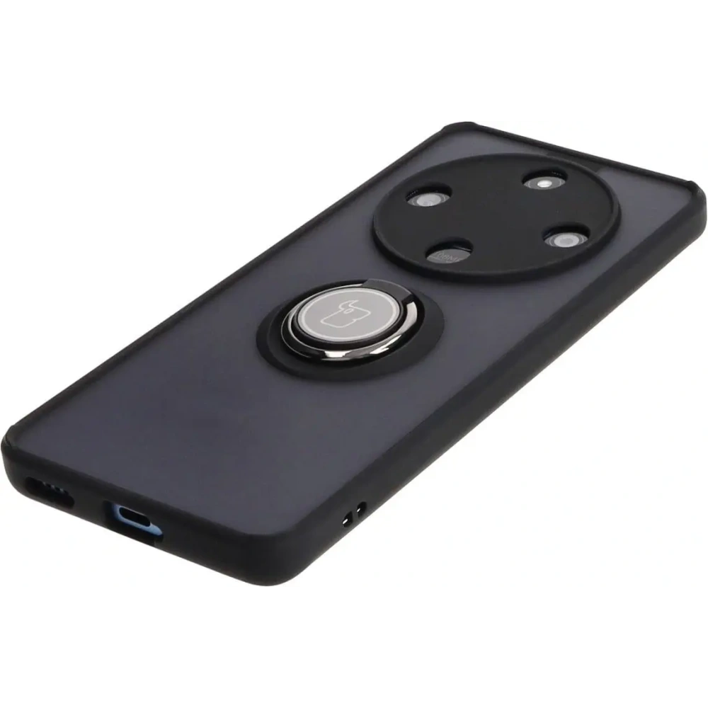 Etui z uchwytem na palec Bizon Case Hybrid Ring do Honor Magic6 Lite przydymione z czarną ramką
