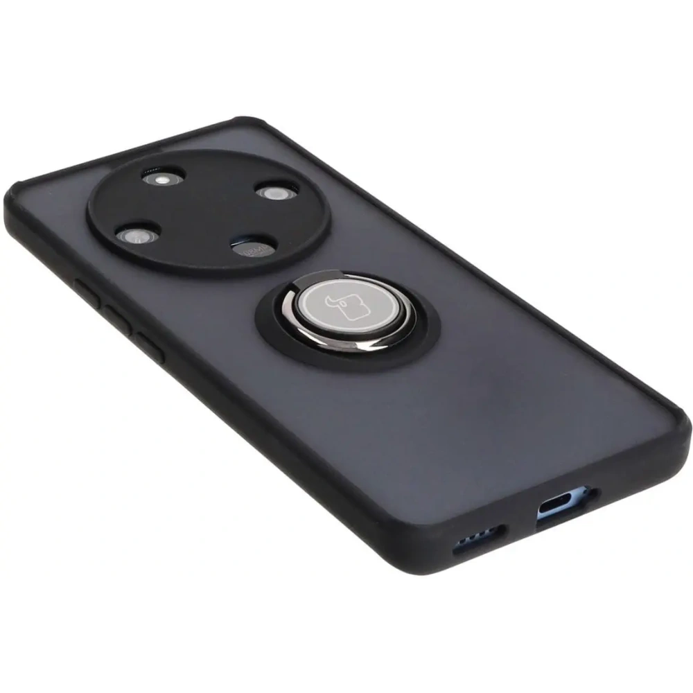 Etui z uchwytem na palec Bizon Case Hybrid Ring do Honor Magic6 Lite przydymione z czarną ramką