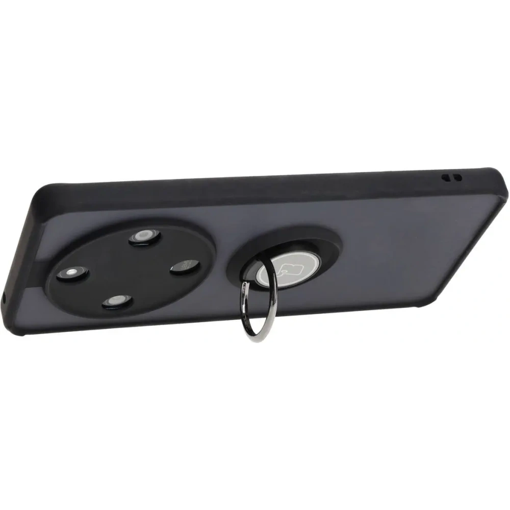 Etui z uchwytem na palec Bizon Case Hybrid Ring do Honor Magic6 Lite przydymione z czarną ramką