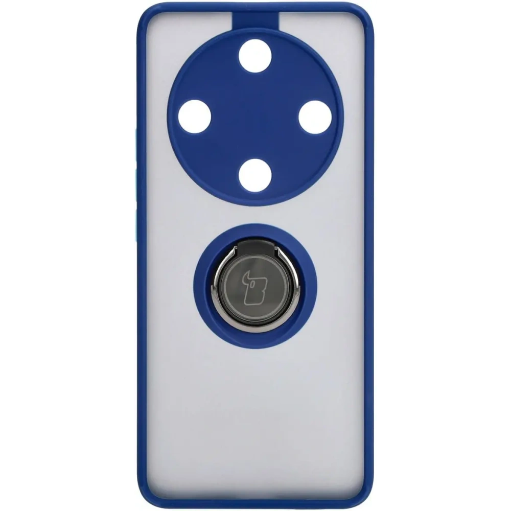 Etui z uchwytem na palec Bizon Case Hybrid Ring do Honor Magic6 Lite przydymione z granatową ramką