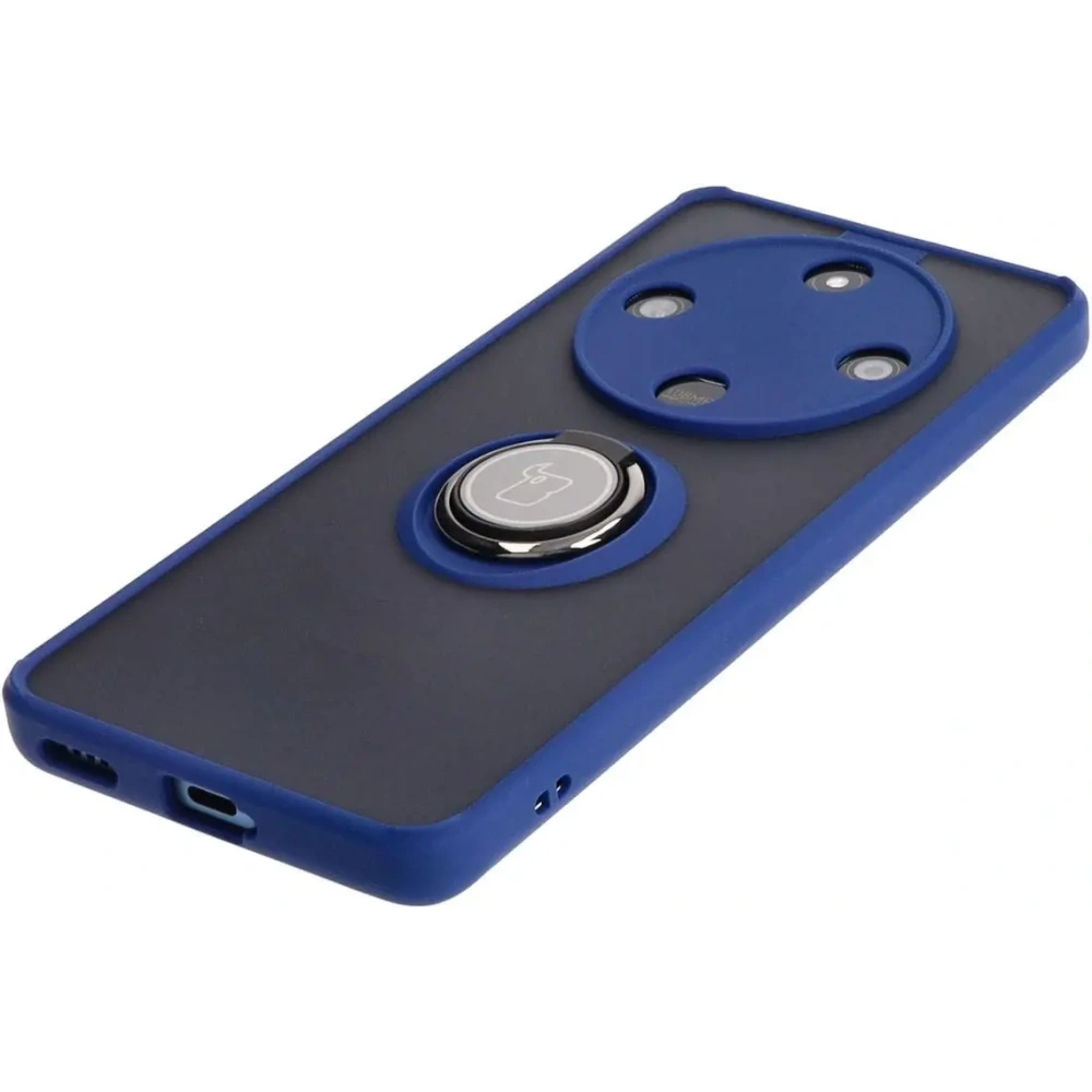 Etui z uchwytem na palec Bizon Case Hybrid Ring do Honor Magic6 Lite przydymione z granatową ramką