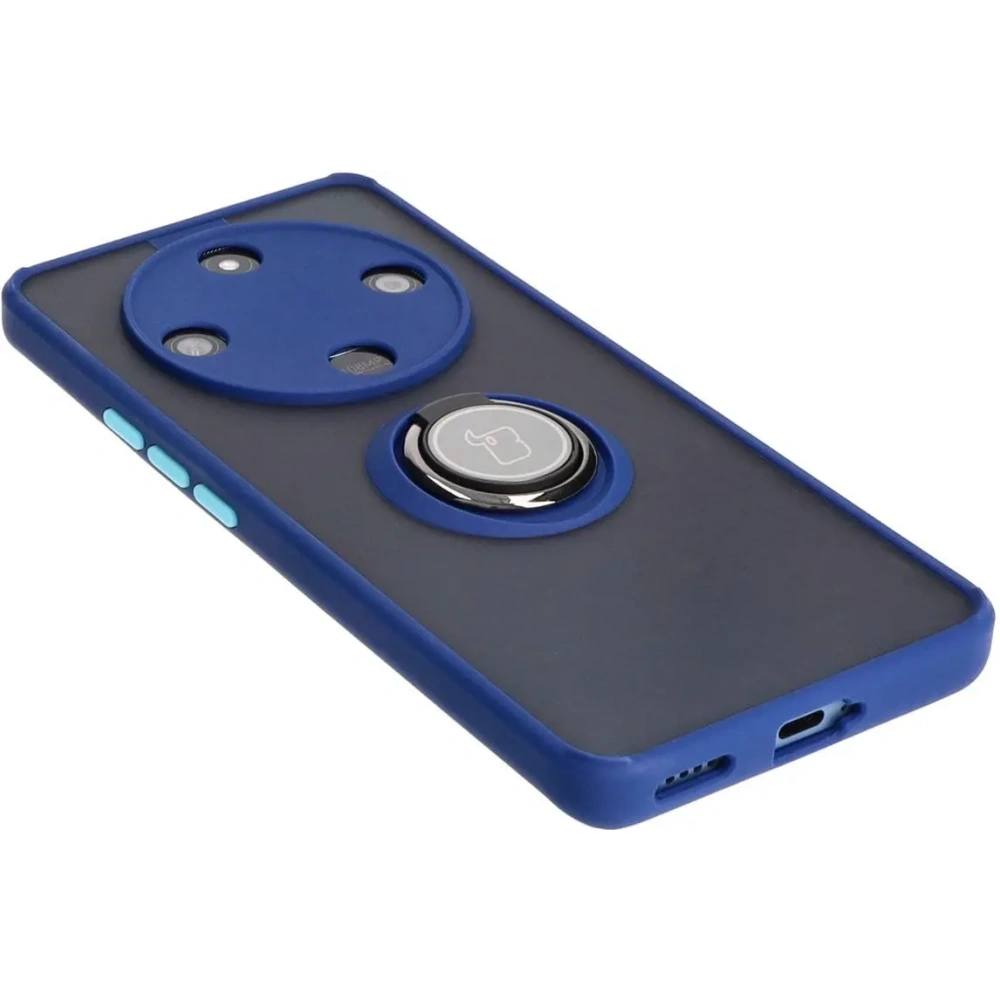 Etui z uchwytem na palec Bizon Case Hybrid Ring do Honor Magic6 Lite przydymione z granatową ramką