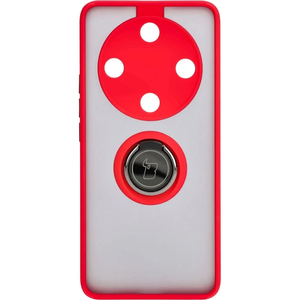 Etui z uchwytem na palec Bizon Case Hybrid Ring do Honor Magic6 Lite przydymione z czerwoną ramką