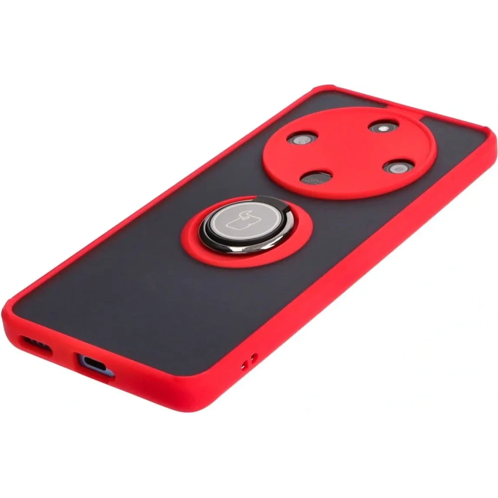 Etui z uchwytem na palec Bizon Case Hybrid Ring do Honor Magic6 Lite przydymione z czerwoną ramką