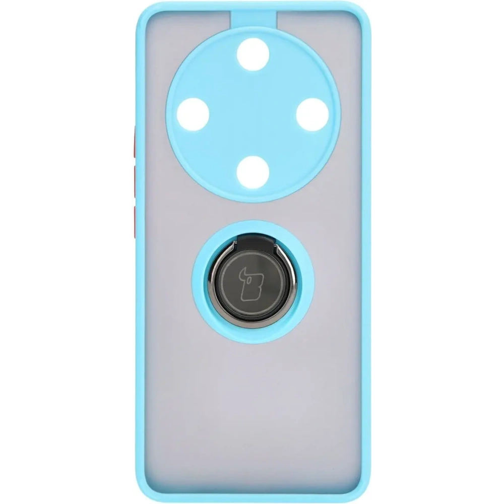 Etui z uchwytem na palec Bizon Case Hybrid Ring do Honor Magic6 Lite przydymione z jasnoniebieską ramką