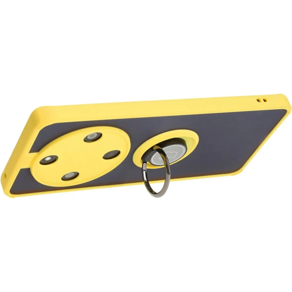 Etui z uchwytem na palec Bizon Case Hybrid Ring do Honor Magic6 Lite przydymione z żółtą ramką