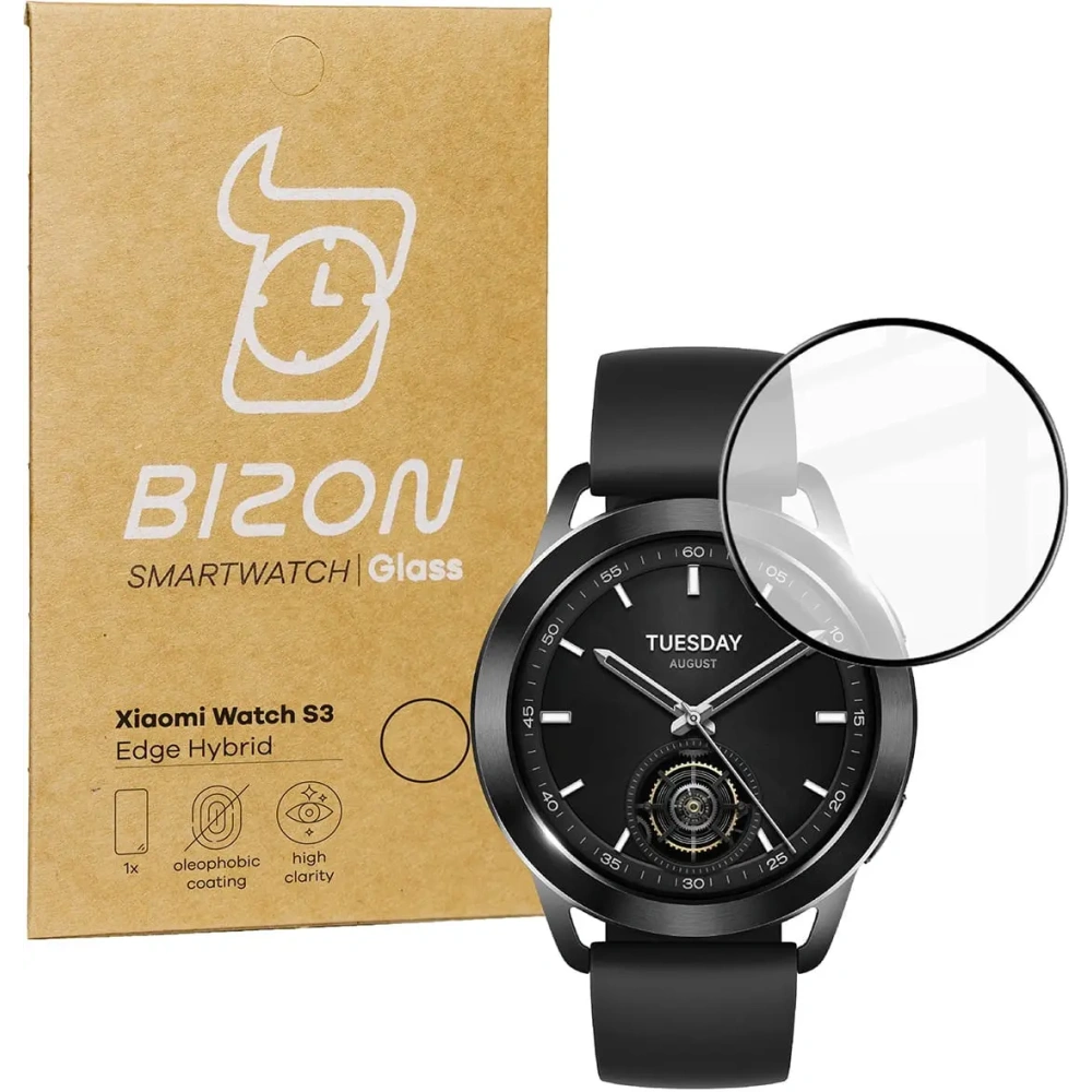 Szkło hybrydowe Bizon Glass Watch Edge Hybrid do Xiaomi Watch S3 47 mm czarne