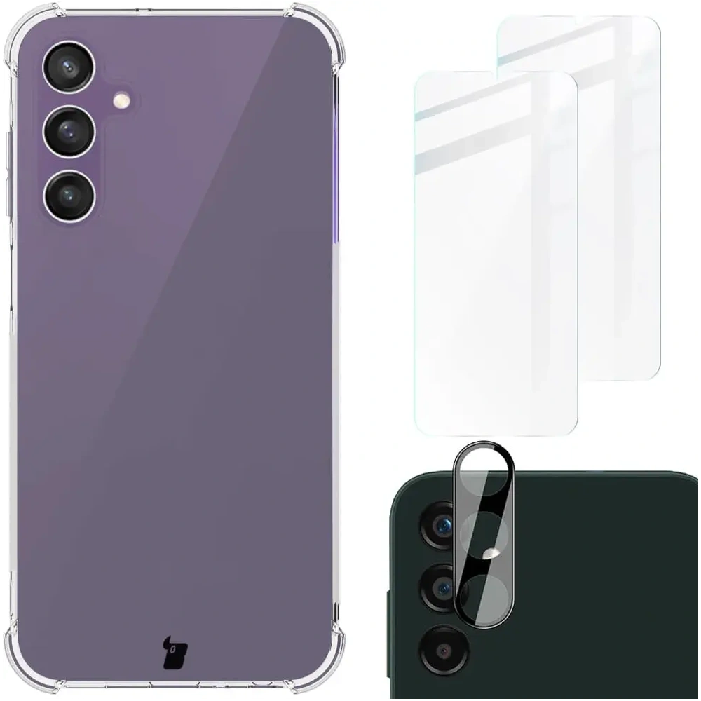 Etui + 2x szkło na ekran + obiektyw Bizon Case Clear Pack do Samsung Galaxy A25 5G przezroczyste