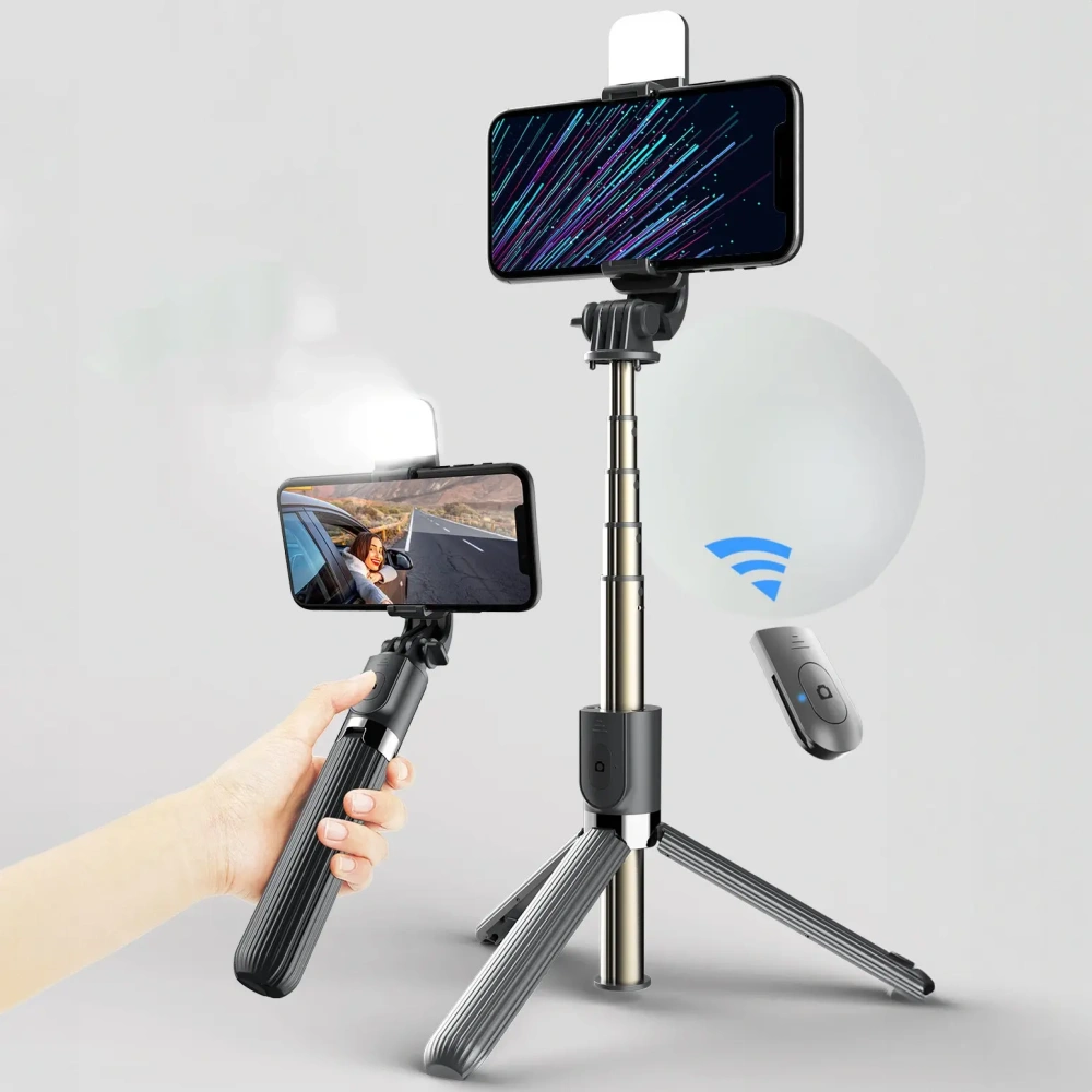 Kijek do selfie / tripod z lampą i pilotem Bizon Accessories Selfie Lamp czarny