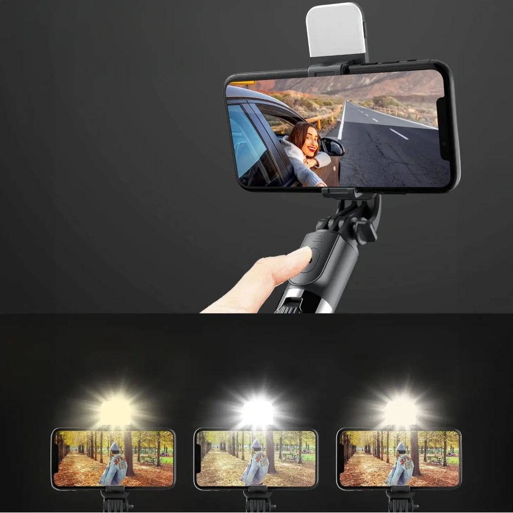 Kijek do selfie / tripod z lampą i pilotem Bizon Accessories Selfie Lamp czarny